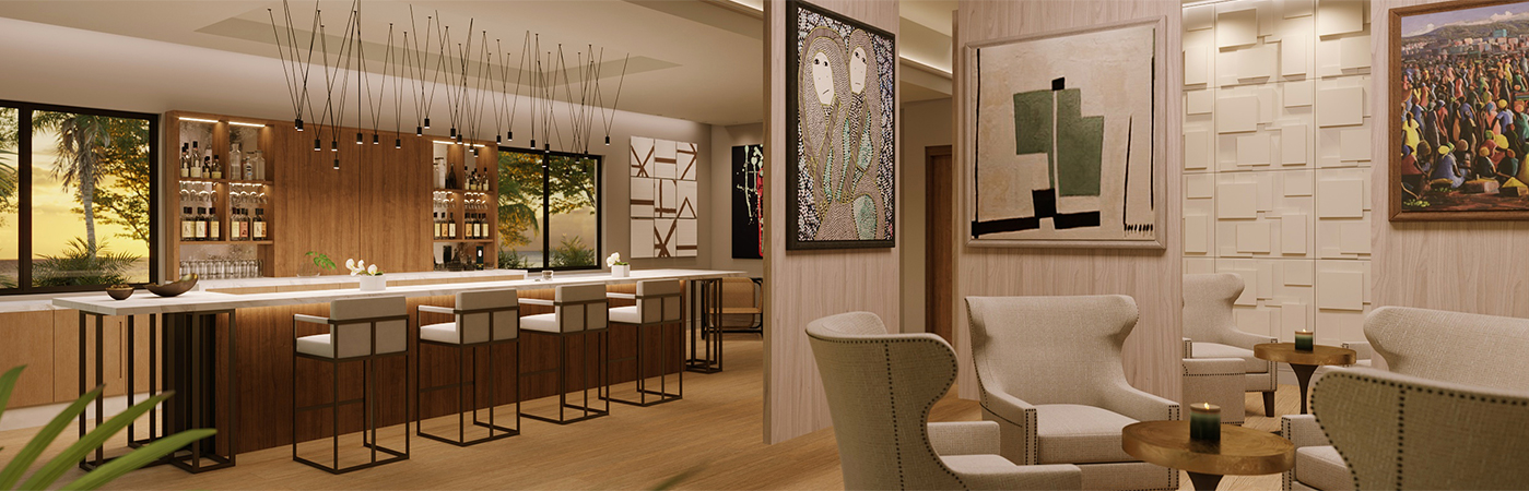 Hotel bar and seating area