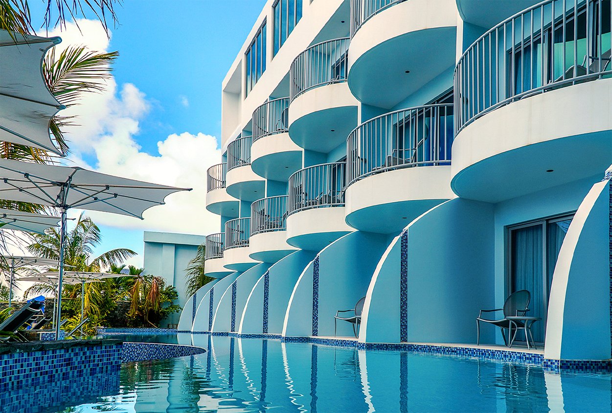 Outside view of the private balconies at The Harbor Club