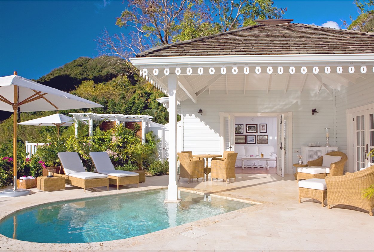 Private pool with seating and shade at Viceroy Sugar Beach